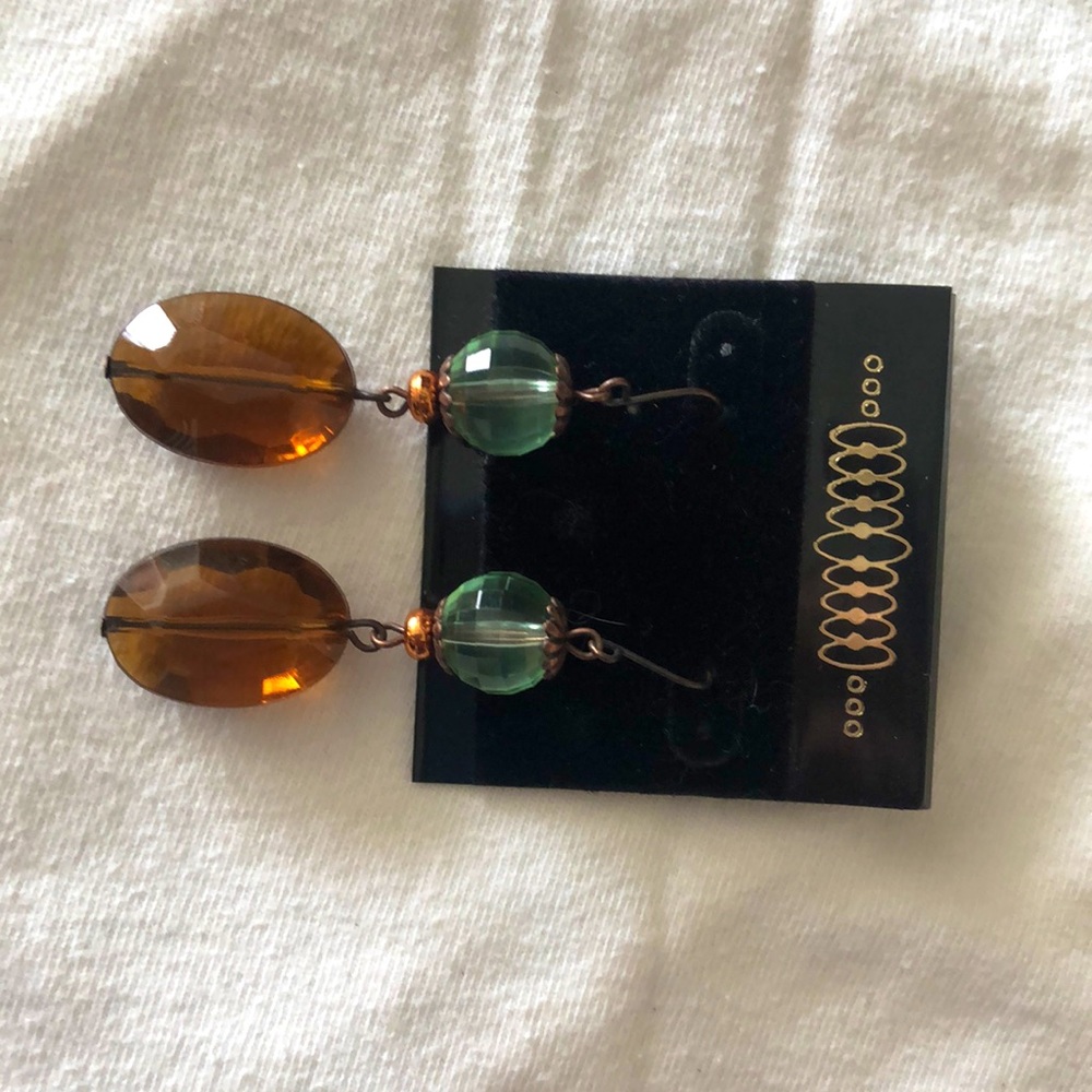 Bronze sea green teardrop earrings